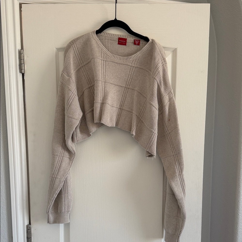 Vintage Cropped Beige Thick Knit Sweater